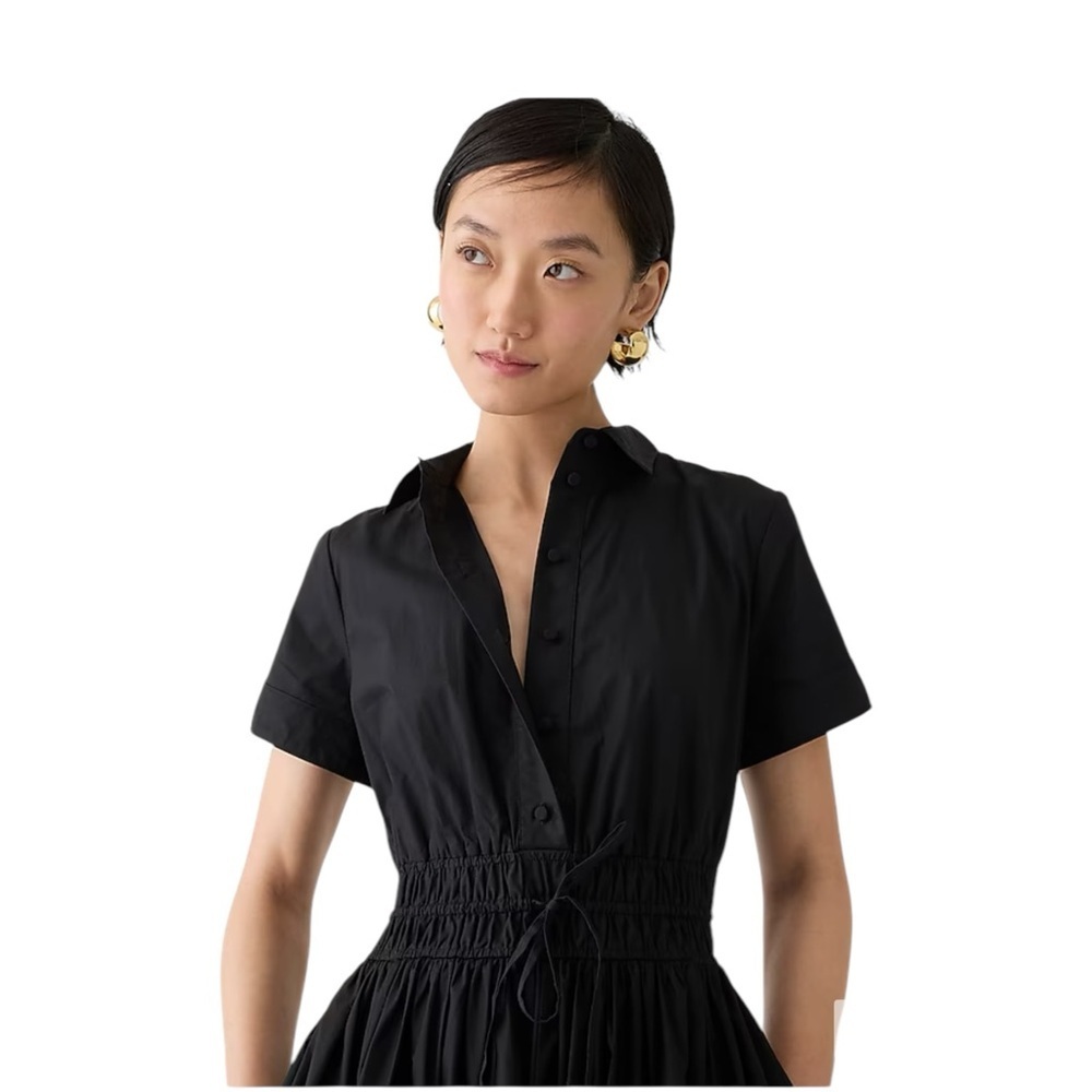 J Crew Elena Cotton Shirt Dress Midi Collared Short Sleeve Womens Size 00P Black - Picture 2 of 13